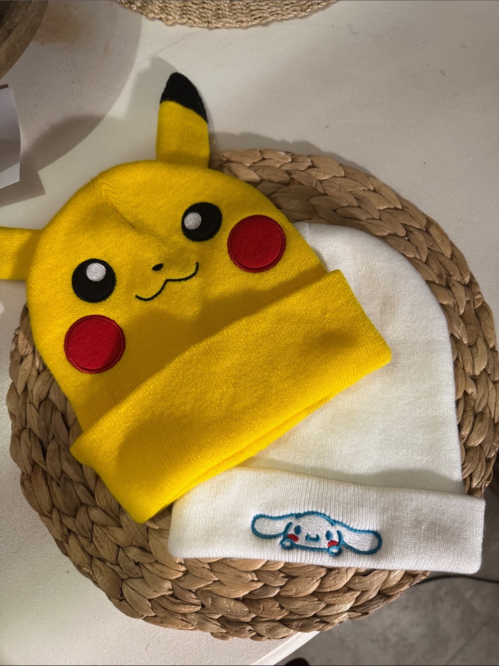 Cinnamon roll & Pikachu-Inspired Knit Beanie